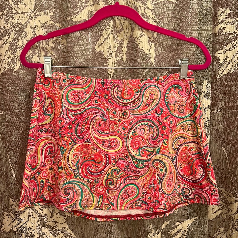 Lands' End Paisley Swim Coverup Skirt - Pink, green, yellow and Orange.